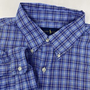 Ralph Lauren Men's XL Cotton Blue Plaid Long Sleeve Button Down‎ Shirt